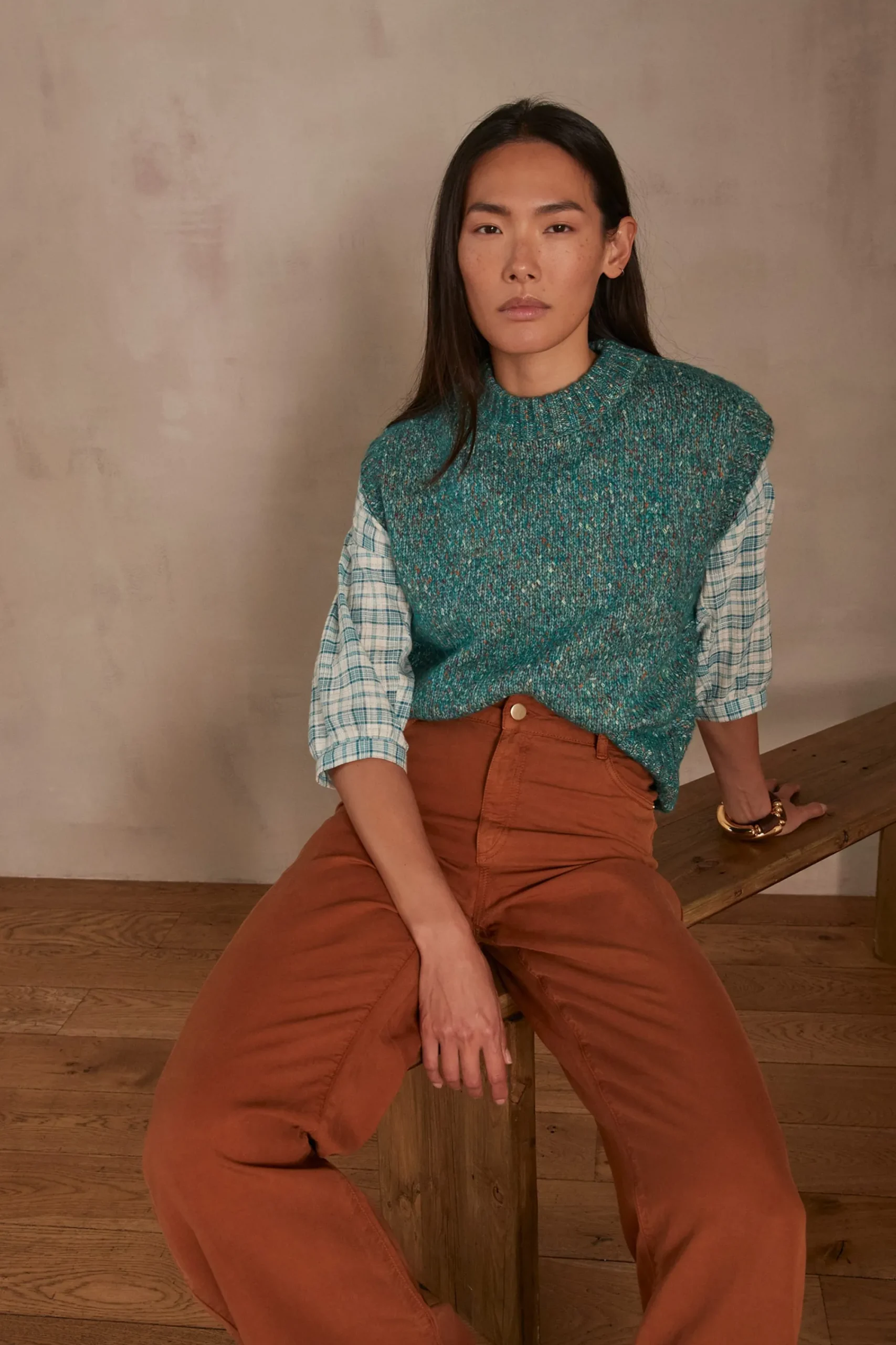 Maison 123 Blouses Et Chemises Imprimées|Blouses Et Chemises En Coton>Blouse à carreaux BELLE TURQUOISE