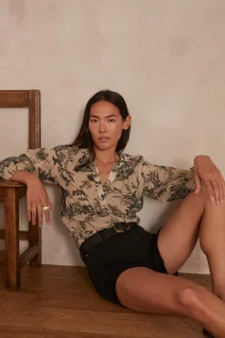 Maison 123 Blouses Et Chemises Imprimées|Blouses Et Chemises En Coton>Blouse BRUNE NOIR