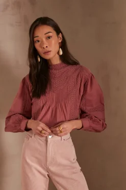 Maison 123 Blouses Et Chemises En Coton|Blouses Et Chemises Brodées>Blouse CALIXTE ROSE FONCE