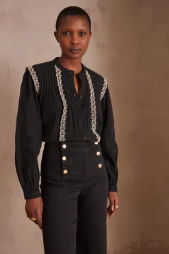Maison 123 Blouses Et Chemises En Coton|Blouses Et Chemises Brodées>Blouse PHOEBE NOIR
