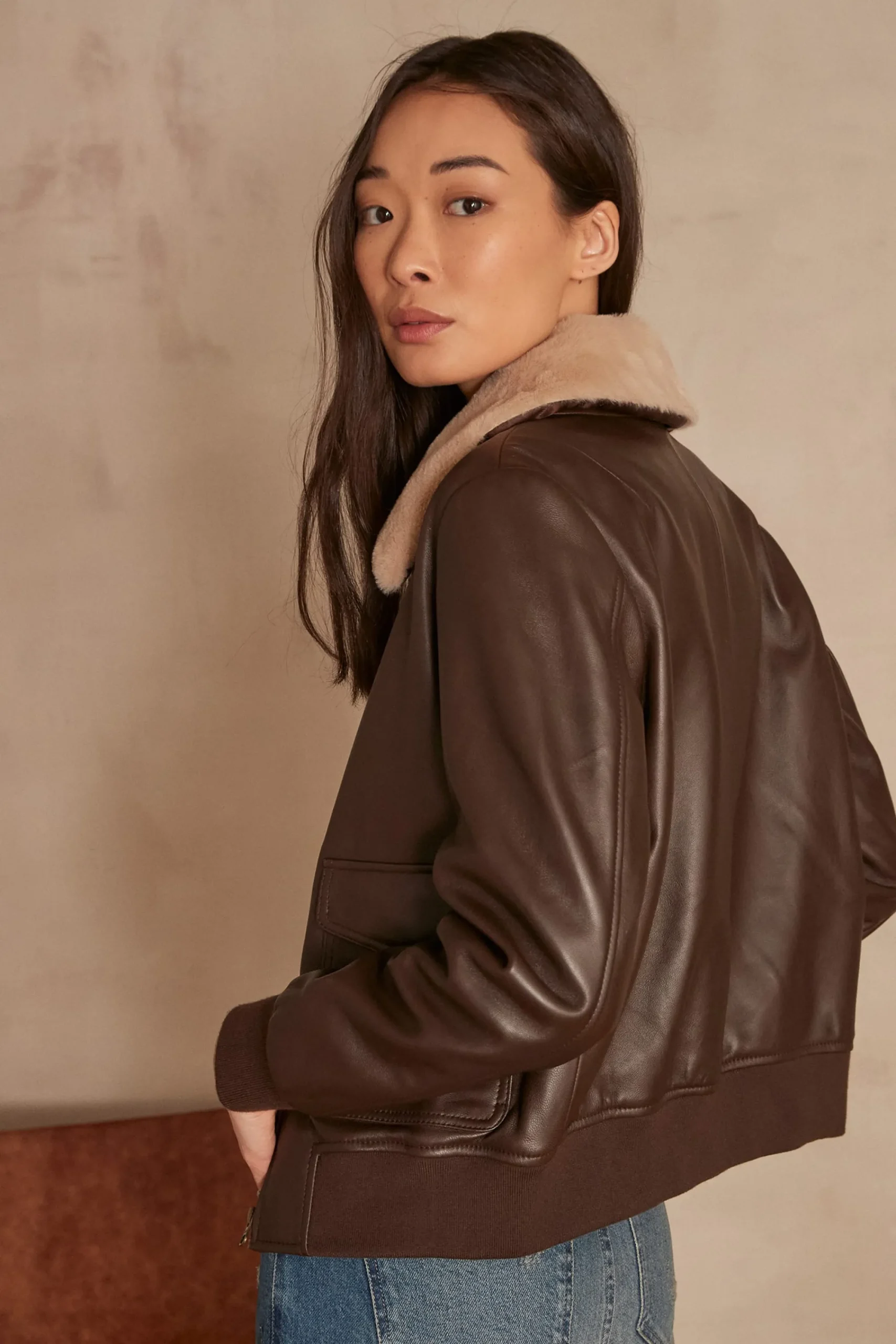 Maison 123 Manteaux Et Blousons En Cuir|Vestes Et Blousons En Cuir>Blouson en cuir Adam MARRON