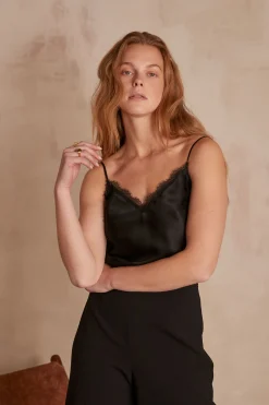 Maison 123 Blouses Et Chemises Noires|T-Shirts Col V>Caraco MINDY NOIR
