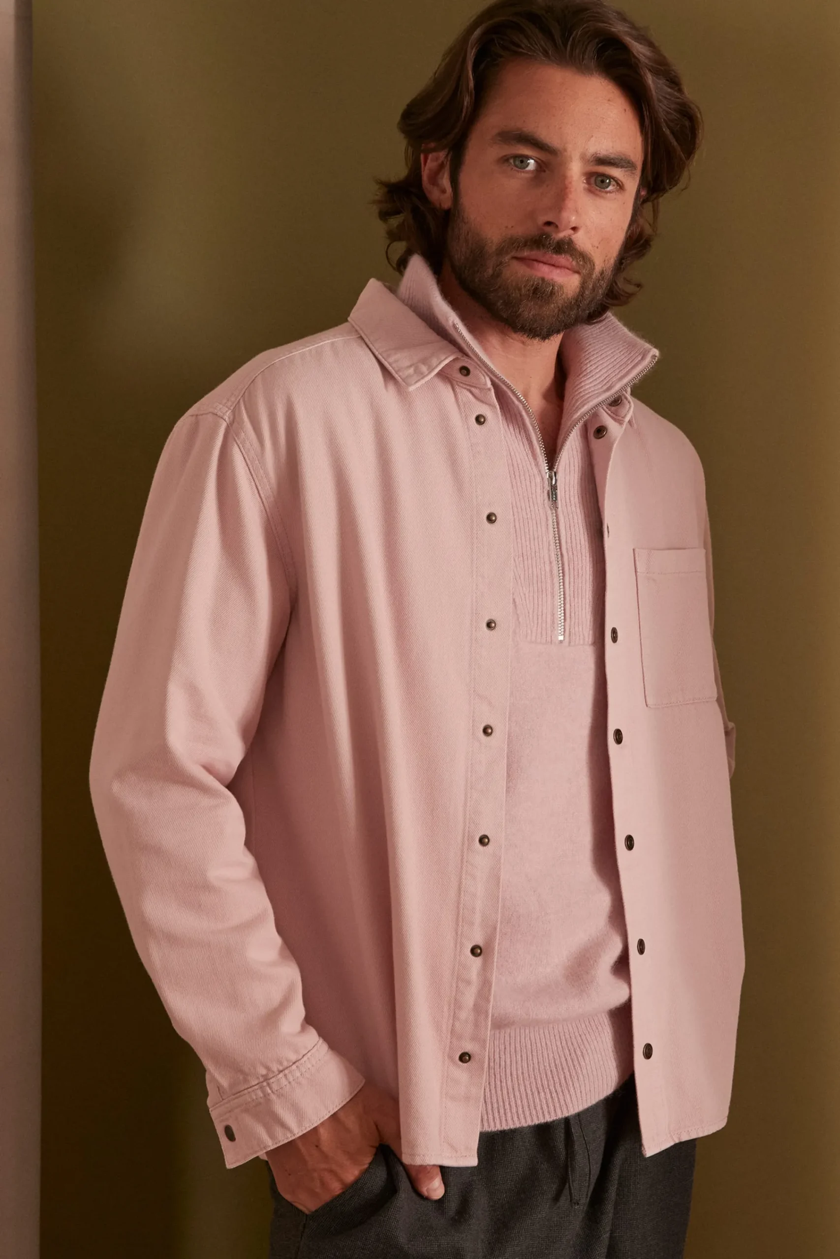 Maison 123 Blouses Et Chemises En Coton>Chemise denim unisexe THOMAS ROSE PALE