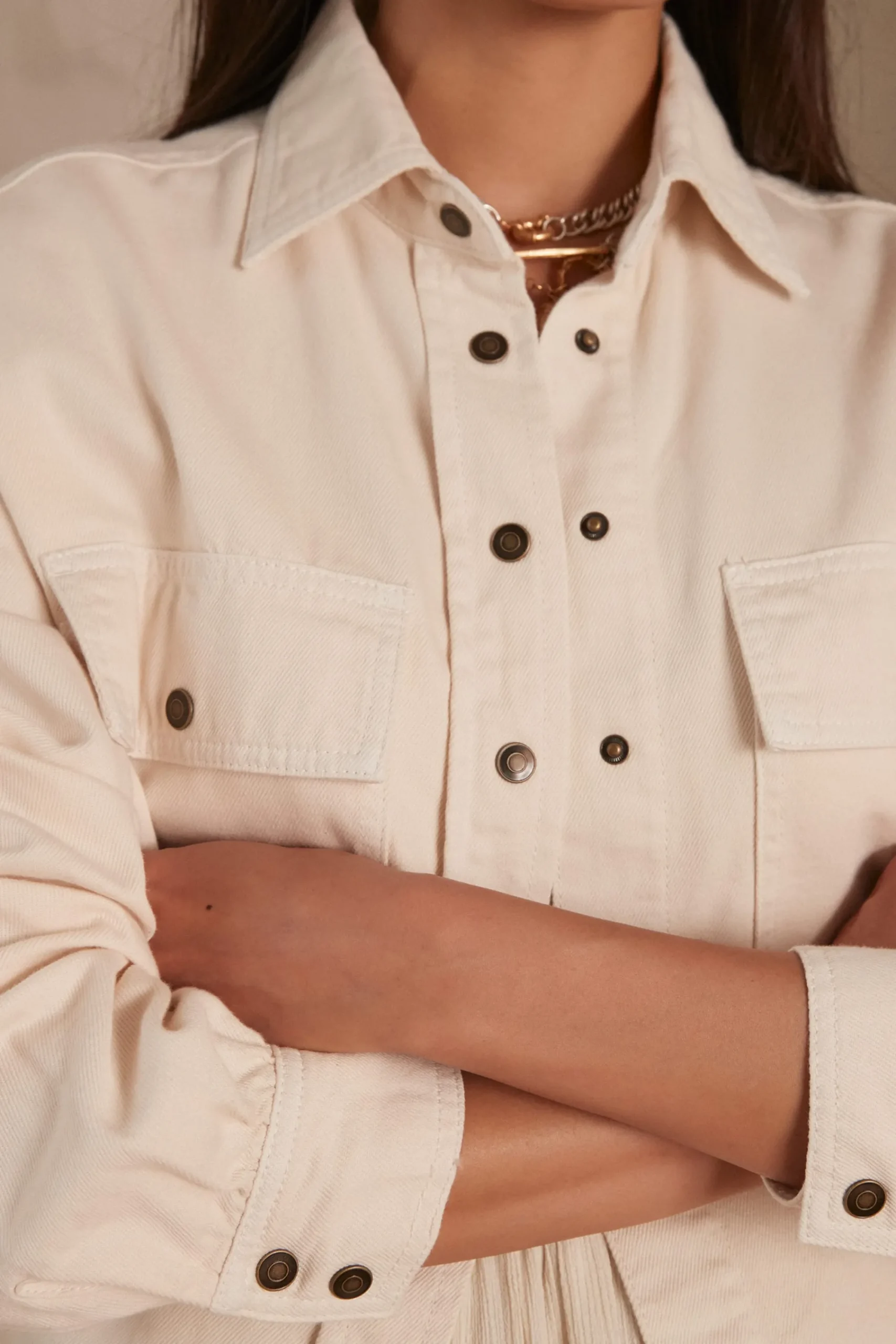 Maison 123 Blouses Et Chemises Blanches|Blouses Et Chemises En Coton>Chemise en jean CLARA CREME