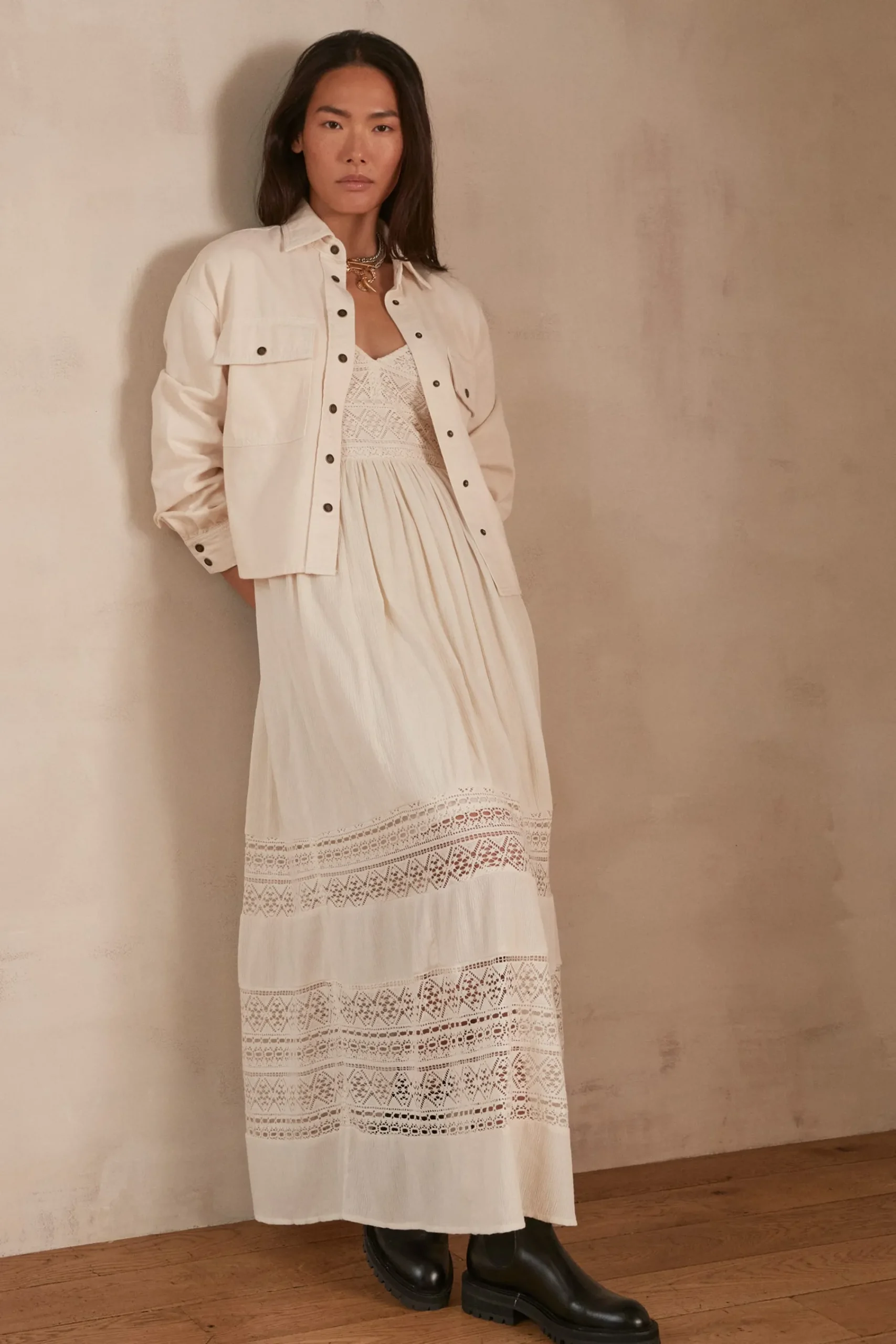 Maison 123 Blouses Et Chemises Blanches|Blouses Et Chemises En Coton>Chemise en jean CLARA CREME