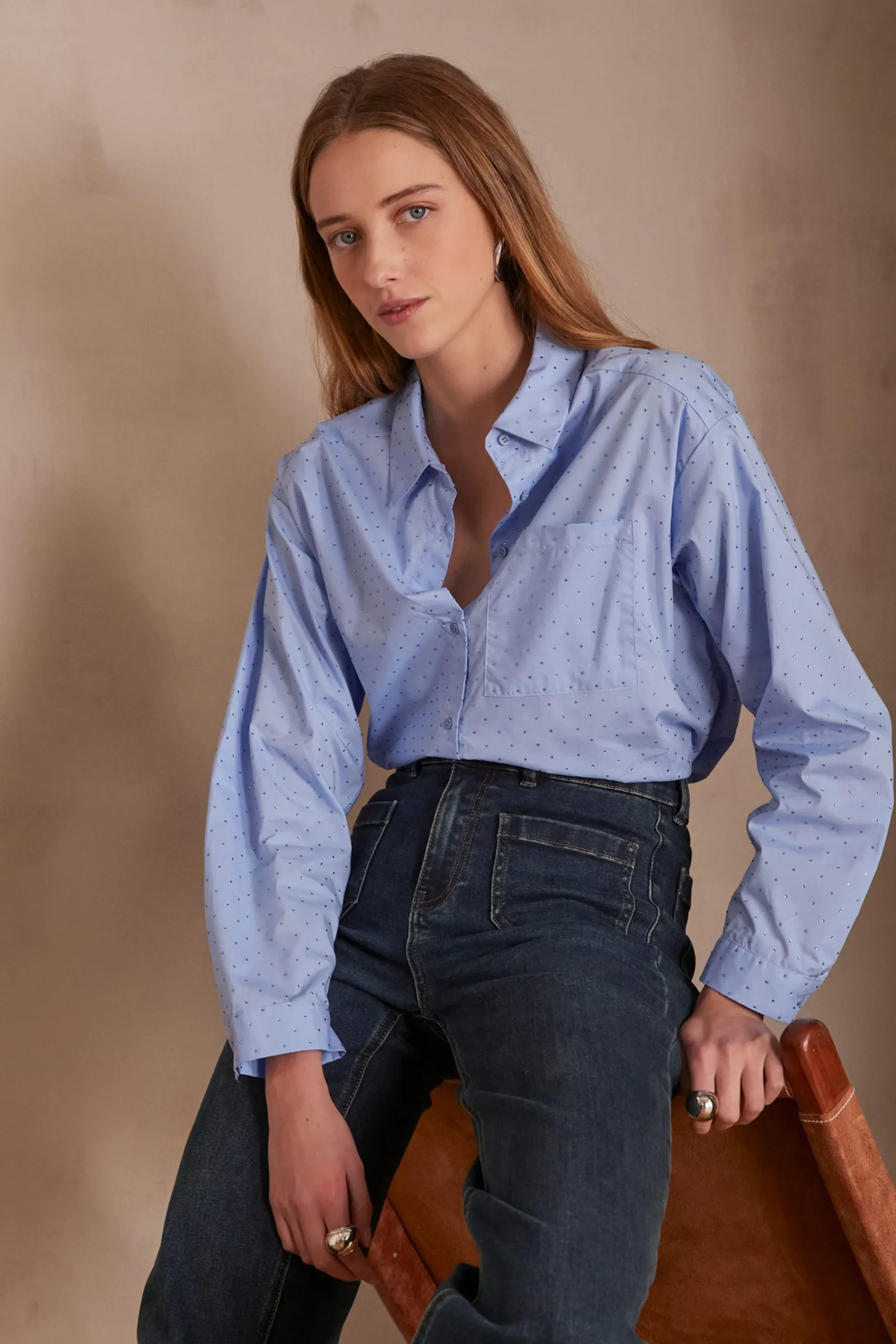 Maison 123 Blouses Et Chemises Imprimées|Blouses Et Chemises En Coton>Chemise PEPITE INDIGO CLAIR
