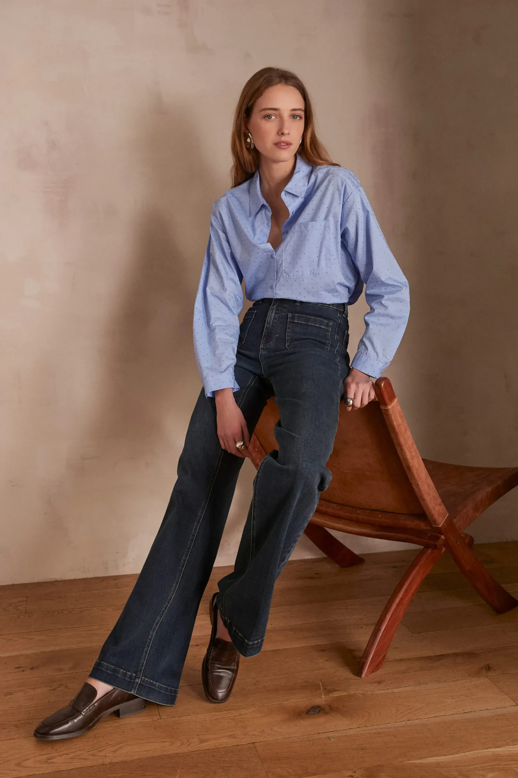 Maison 123 Blouses Et Chemises Imprimées|Blouses Et Chemises En Coton>Chemise PEPITE INDIGO CLAIR