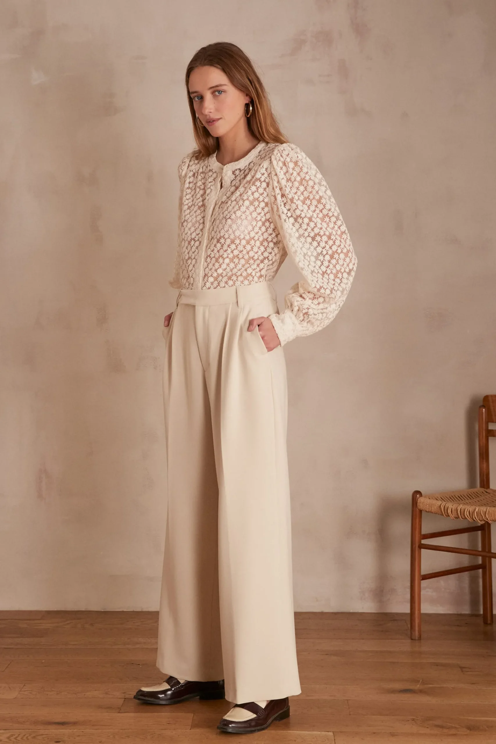 Maison 123 Blouses Et Chemises En Coton|Blouses Et Chemises Brodées>Chemisier brodé CAMOMILLE NATUREL
