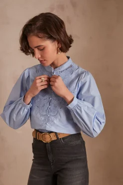 Maison 123 Blouses Et Chemises En Coton|Blouses Et Chemises Brodées>Chemisier PALOMA BLEU CIEL