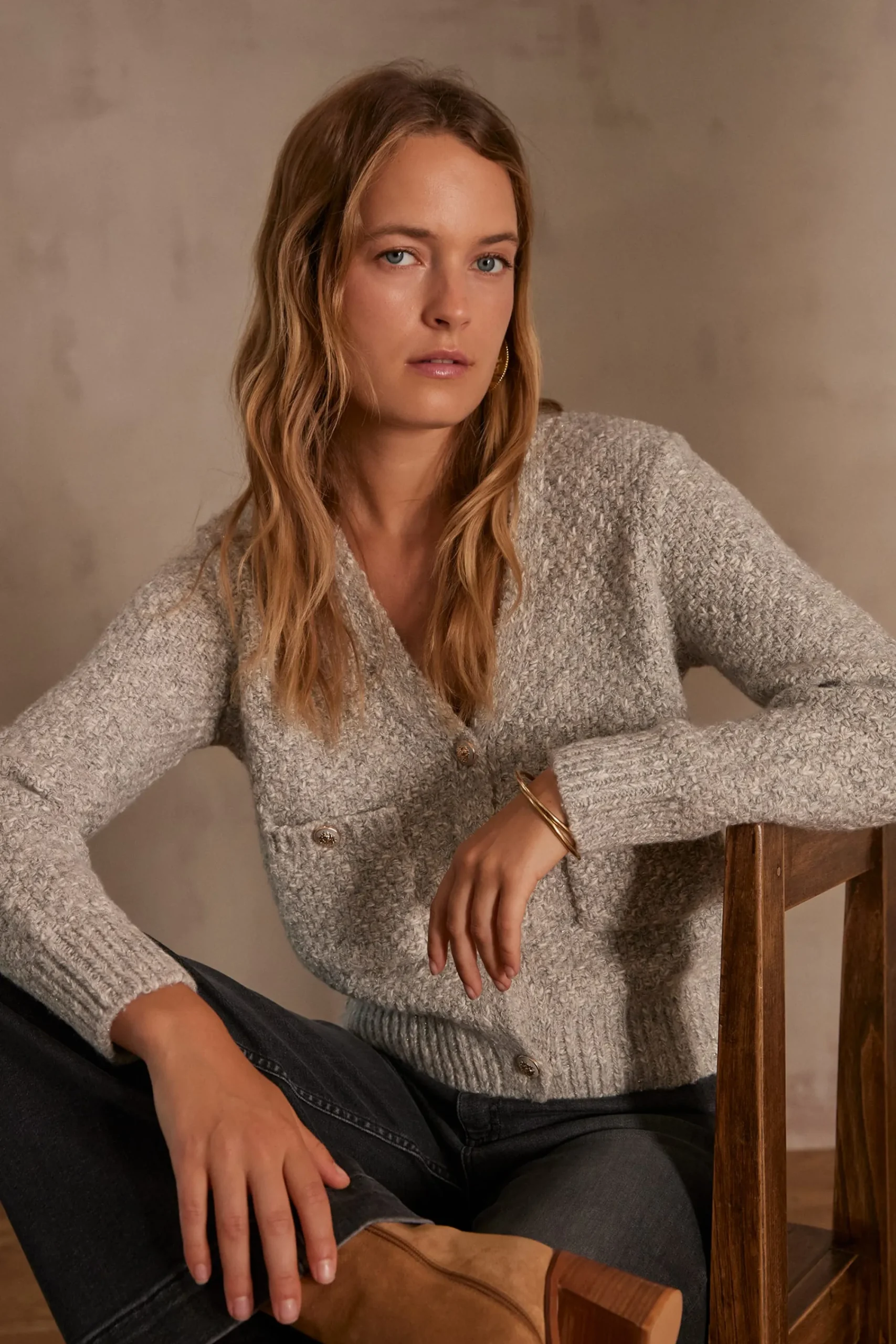 Maison 123 Gilets Courts>Gilet CLEA CHINE CLAIR