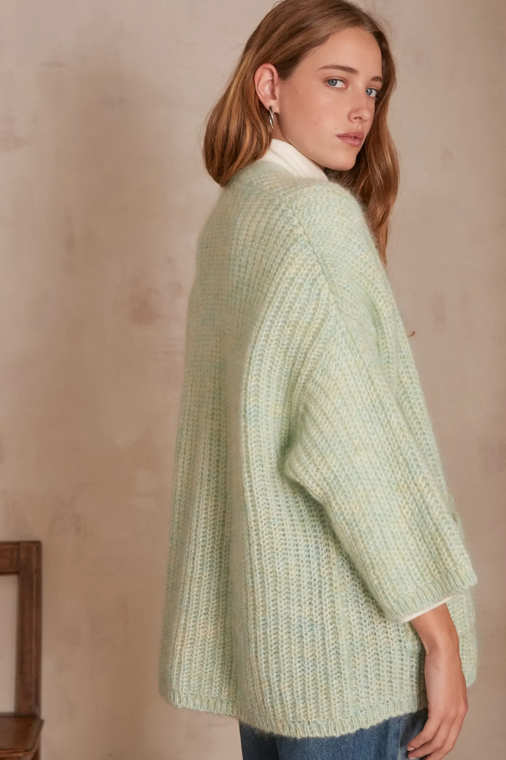 Maison 123 Gilets Courts|Gilets Longs>Gilet en mohair ALIX BIS MENTHE