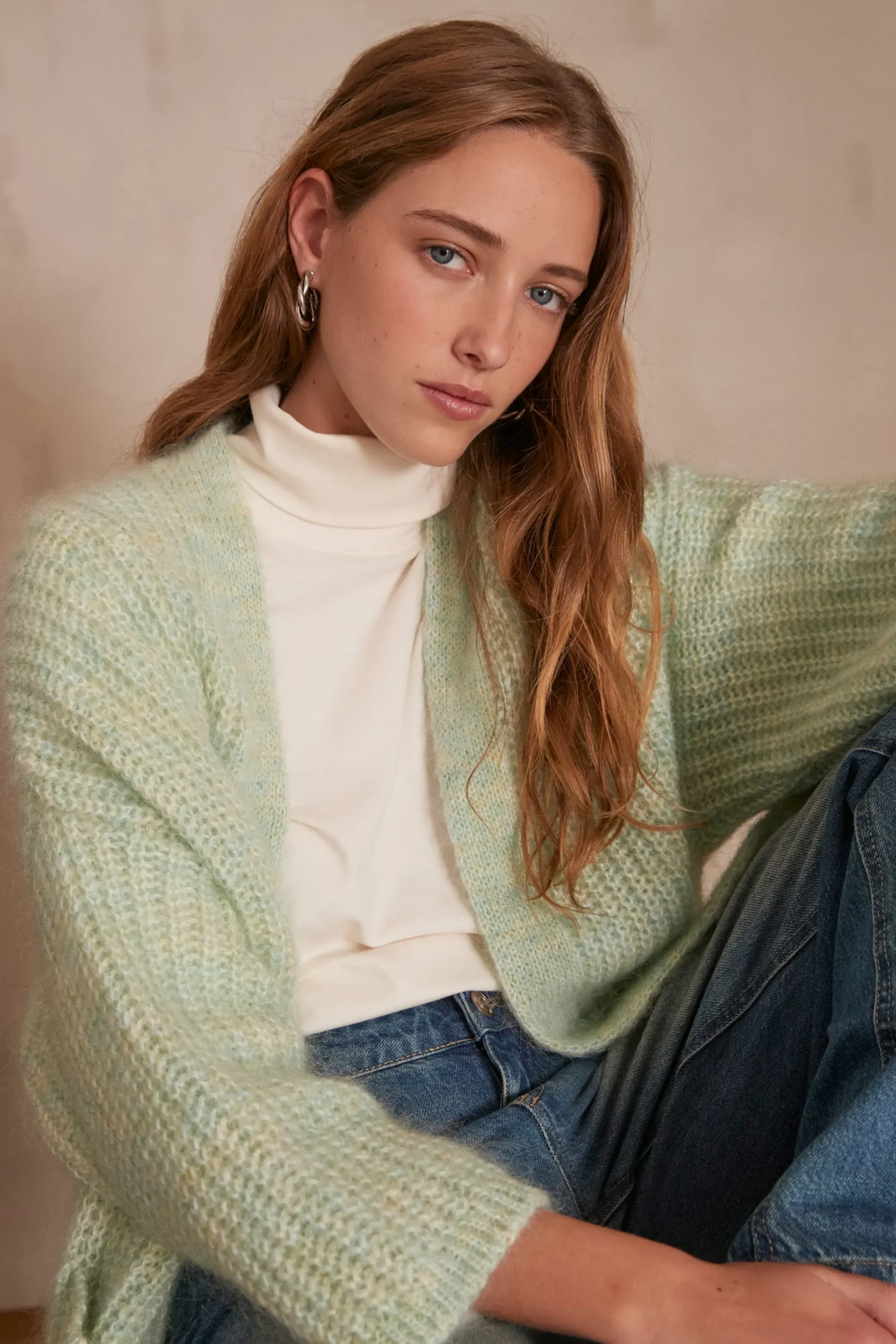 Maison 123 Gilets Courts|Gilets Longs>Gilet en mohair ALIX BIS MENTHE