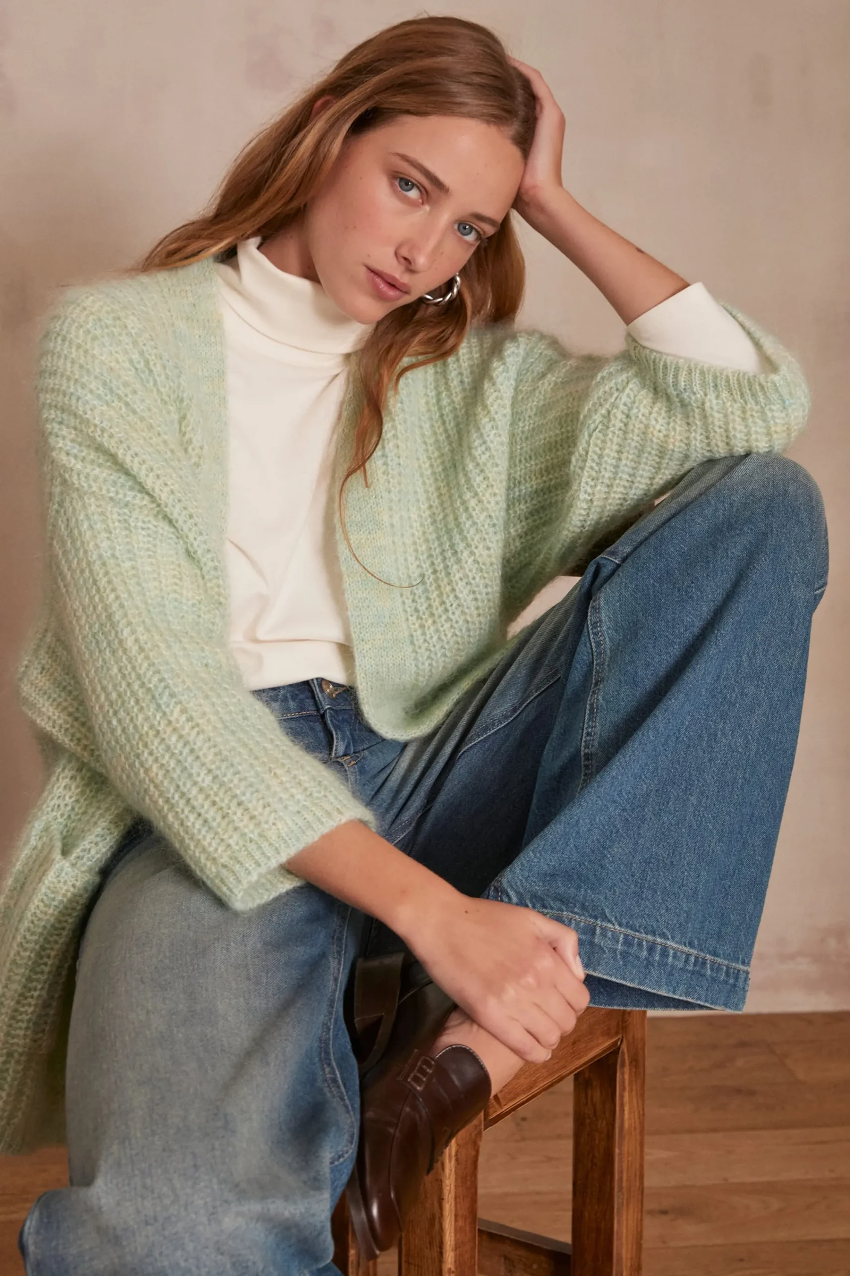 Maison 123 Gilets Courts|Gilets Longs>Gilet en mohair ALIX BIS MENTHE