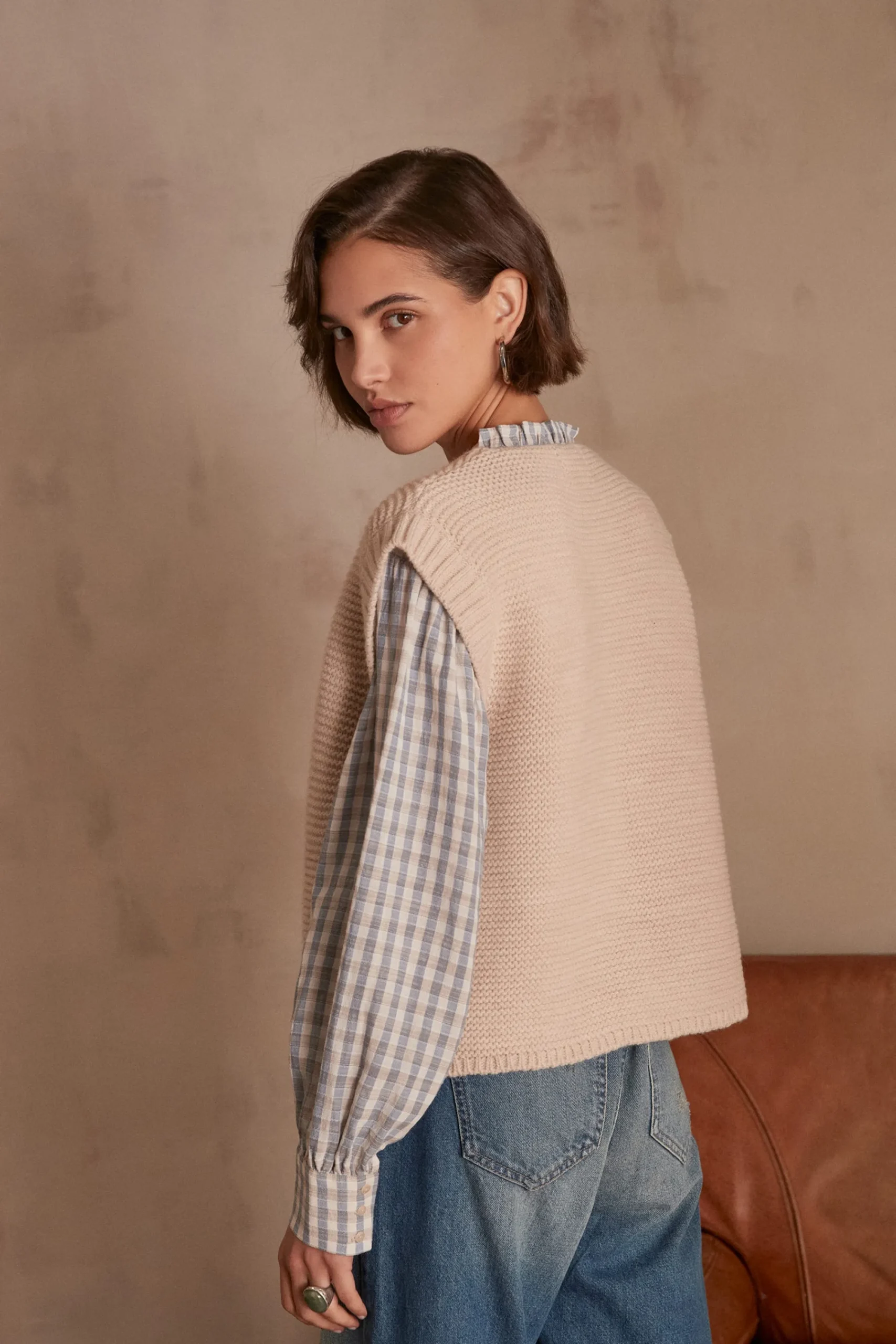 Maison 123 Gilets Courts|Gilets Sans Manches>Gilet sans manches en laine BALDINI NATUREL