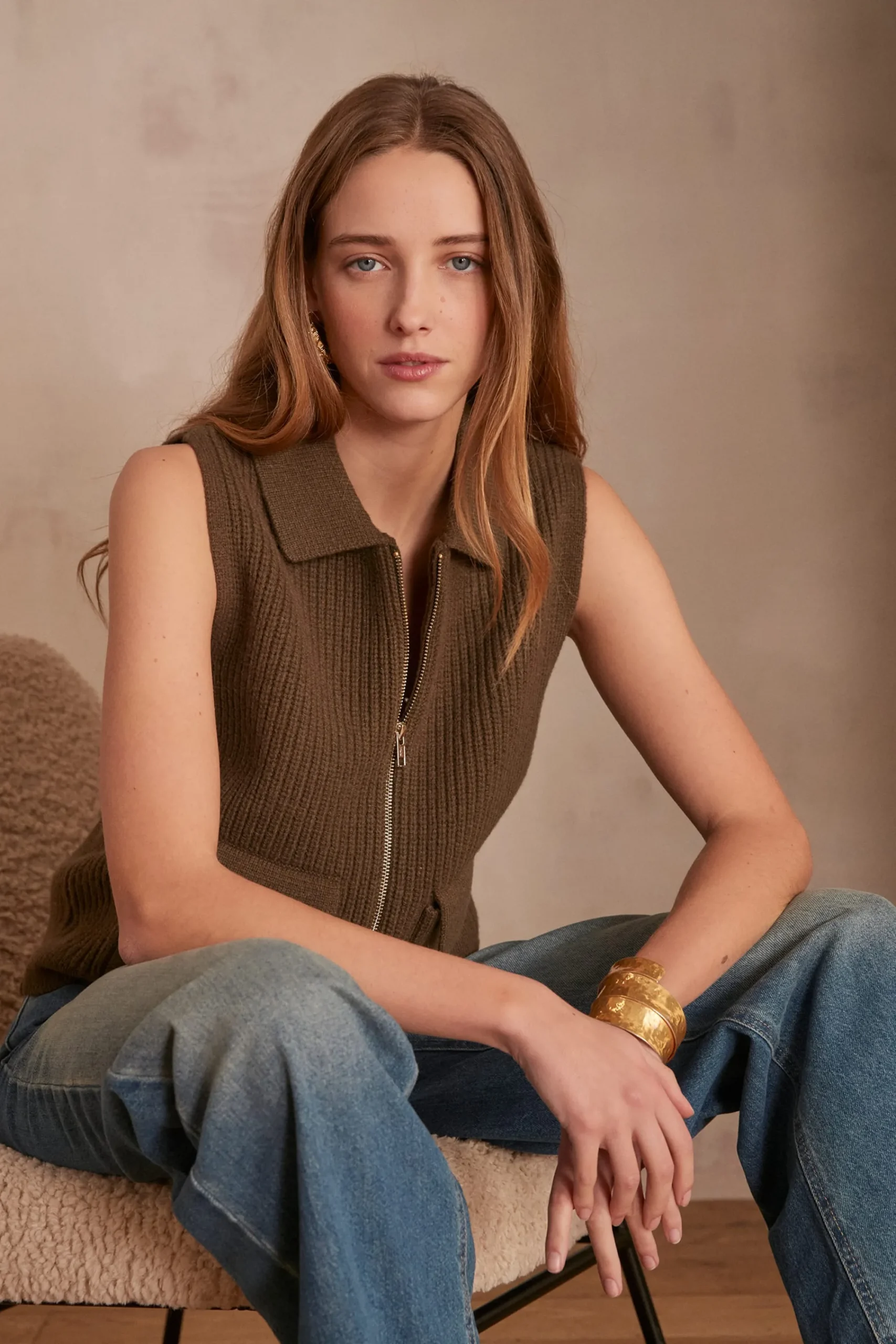 Maison 123 Gilets Courts|Gilets Sans Manches>Gilet sans manches en laine SIMON KAKI