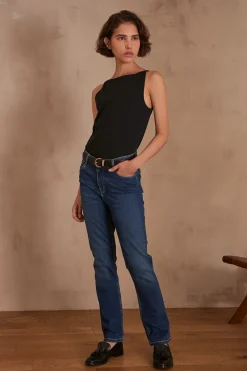 Maison 123 Jeans We Care|Jeans Droits>Jean droit SONIA Produit labellisé We Care mettant en avant l'utilisation de matières plus responsables et la valorisation de la production locale INDIGO FONCE