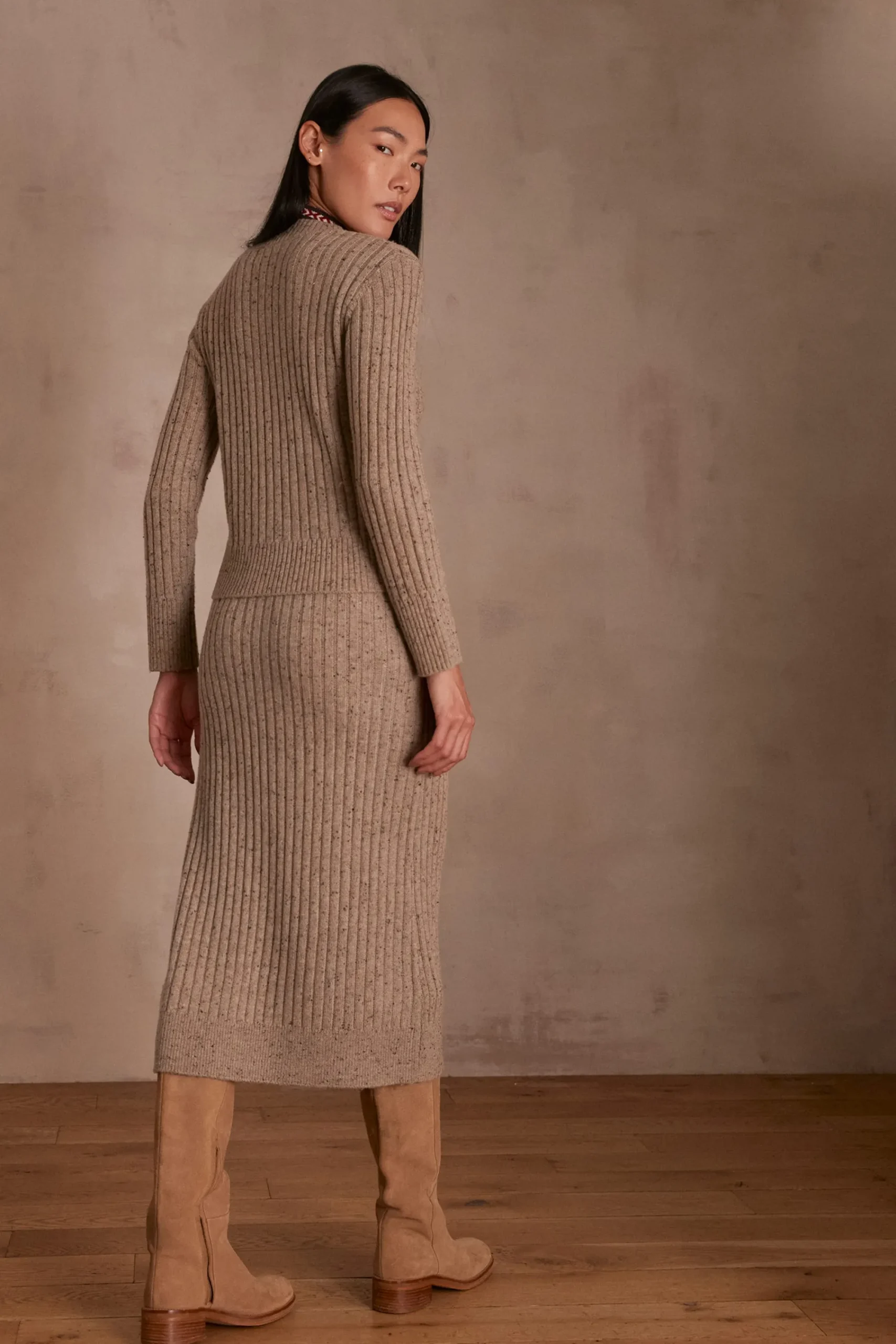Maison 123 Jupes Longues Et Midi|Jupes En Maille>Jupe EMMA TAUPE FONCE