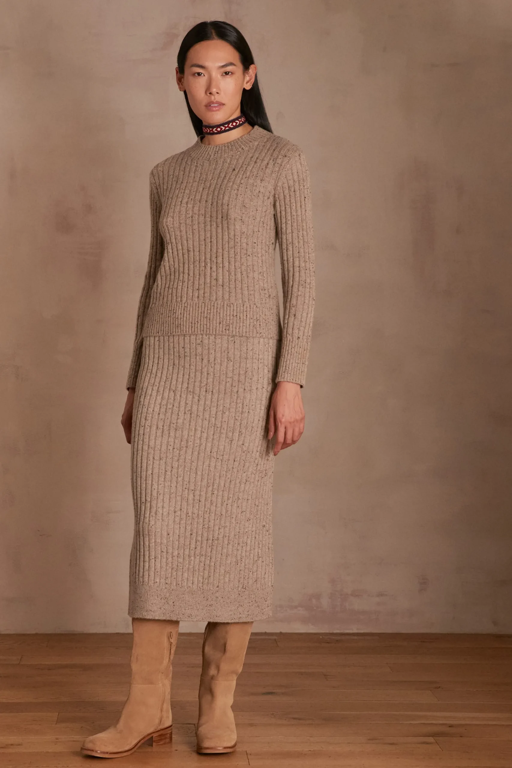 Maison 123 Jupes Longues Et Midi|Jupes En Maille>Jupe EMMA TAUPE FONCE