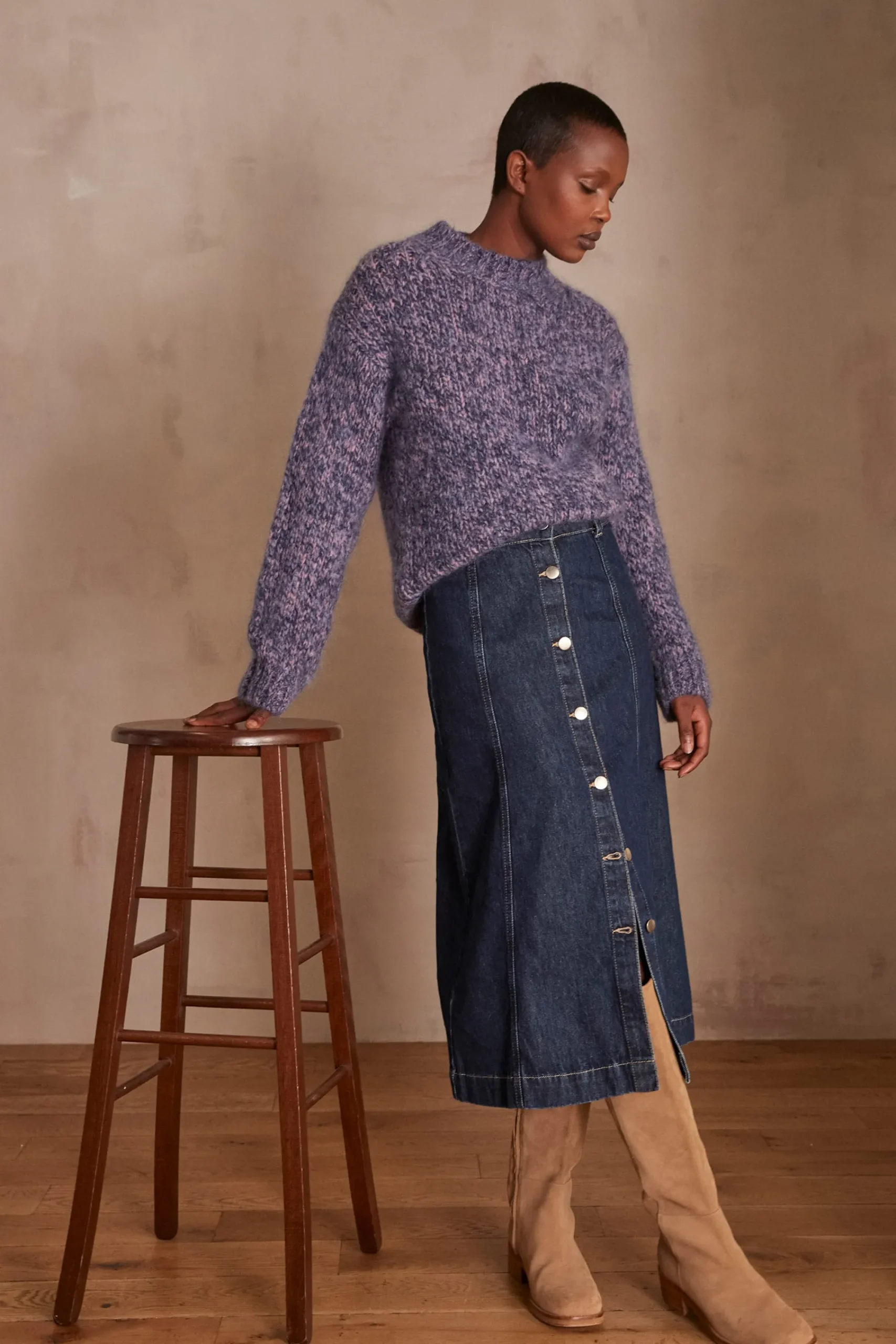 Maison 123 Jupes Longues Et Midi|Jupes En Jean>Jupe en jean ELISABETH INDIGO FONCE