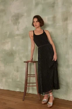 Maison 123 Jupes Longues Et Midi|Jupes Noires>Jupe plissée Bella NOIR