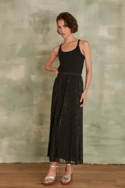 Maison 123 Jupes Longues Et Midi|Jupes Noires>Jupe plissée Bella NOIR