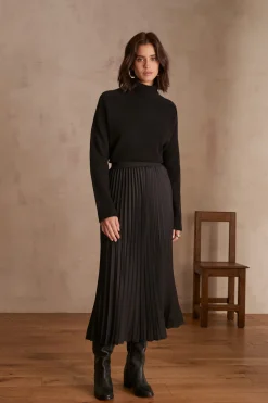 Maison 123 Jupes Longues Et Midi|Jupes Noires>Jupe plissée ESTHER NOIR