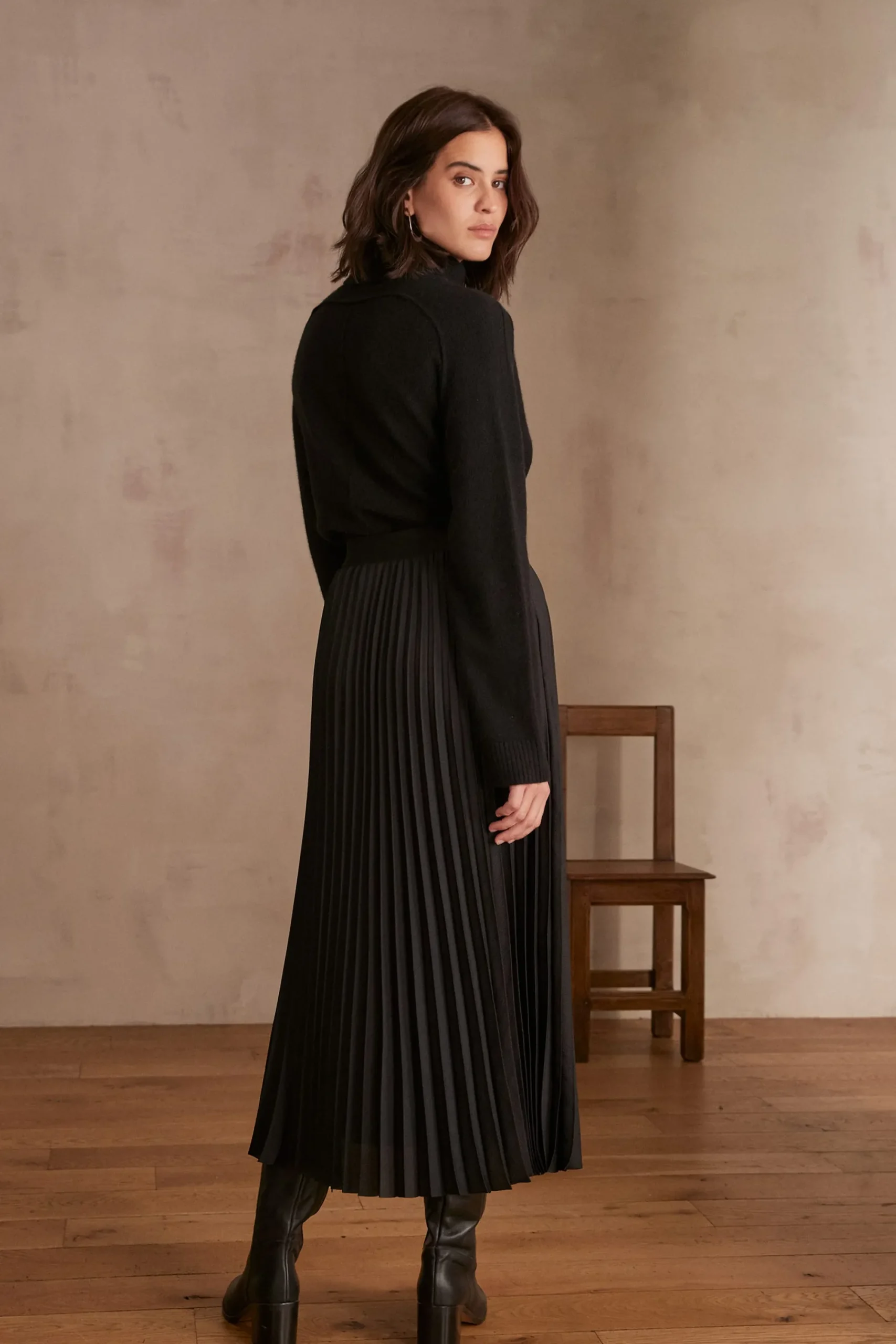 Maison 123 Jupes Longues Et Midi|Jupes Noires>Jupe plissée ESTHER NOIR