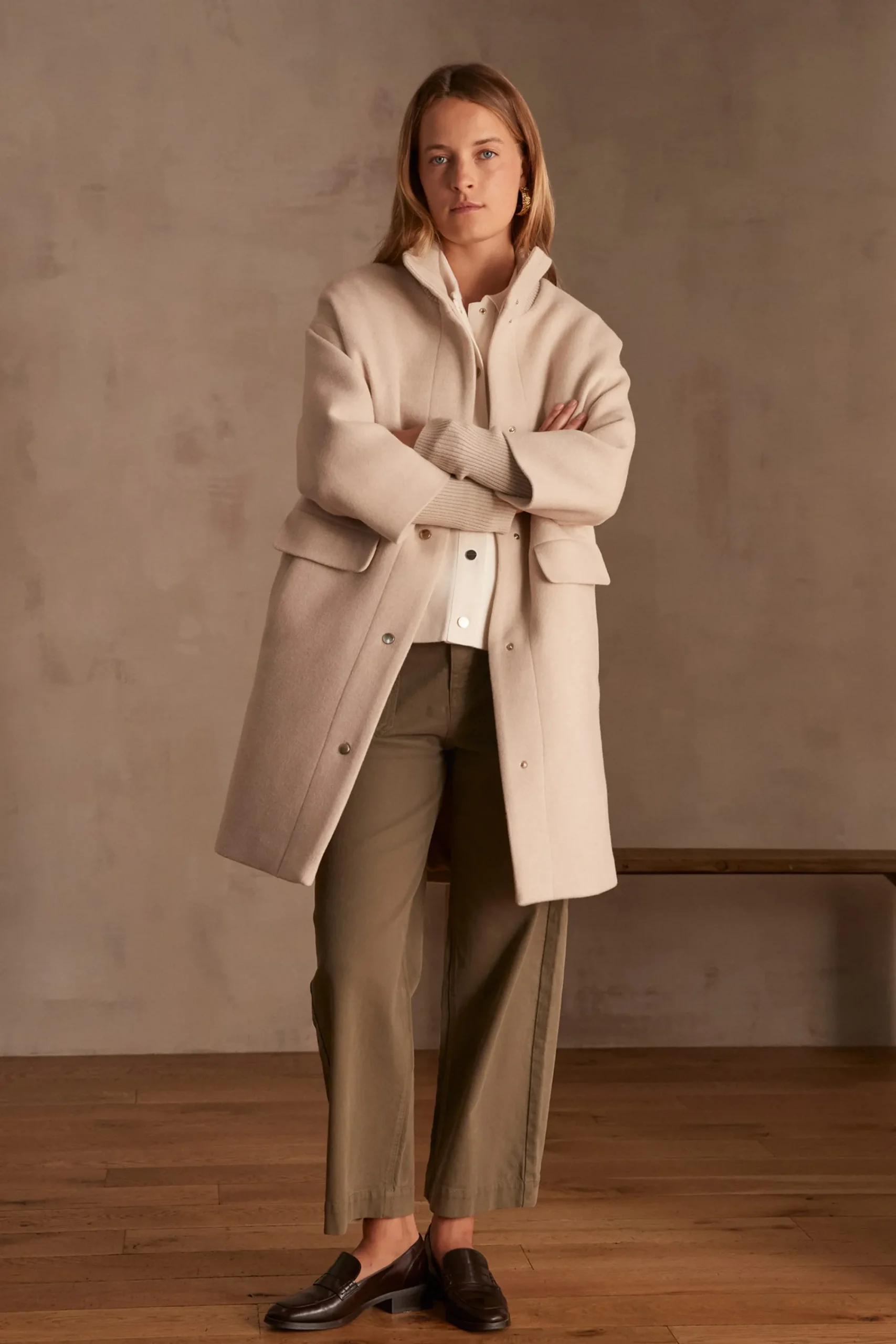 Maison 123 Manteaux Longs|Manteaux En Laine>Manteau en laine MAGDA Produit labellisé We Care mettant en avant l'utilisation de matières plus responsables et la valorisation de la production locale BEIGE