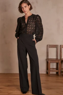 Maison 123 Pantalons De Tailleur|Pantalons Fluides>Pantalon de tailleur large LAYLA Produit labellisé We Care mettant en avant l'utilisation de matières plus responsables et la valorisation de la production locale NOIR