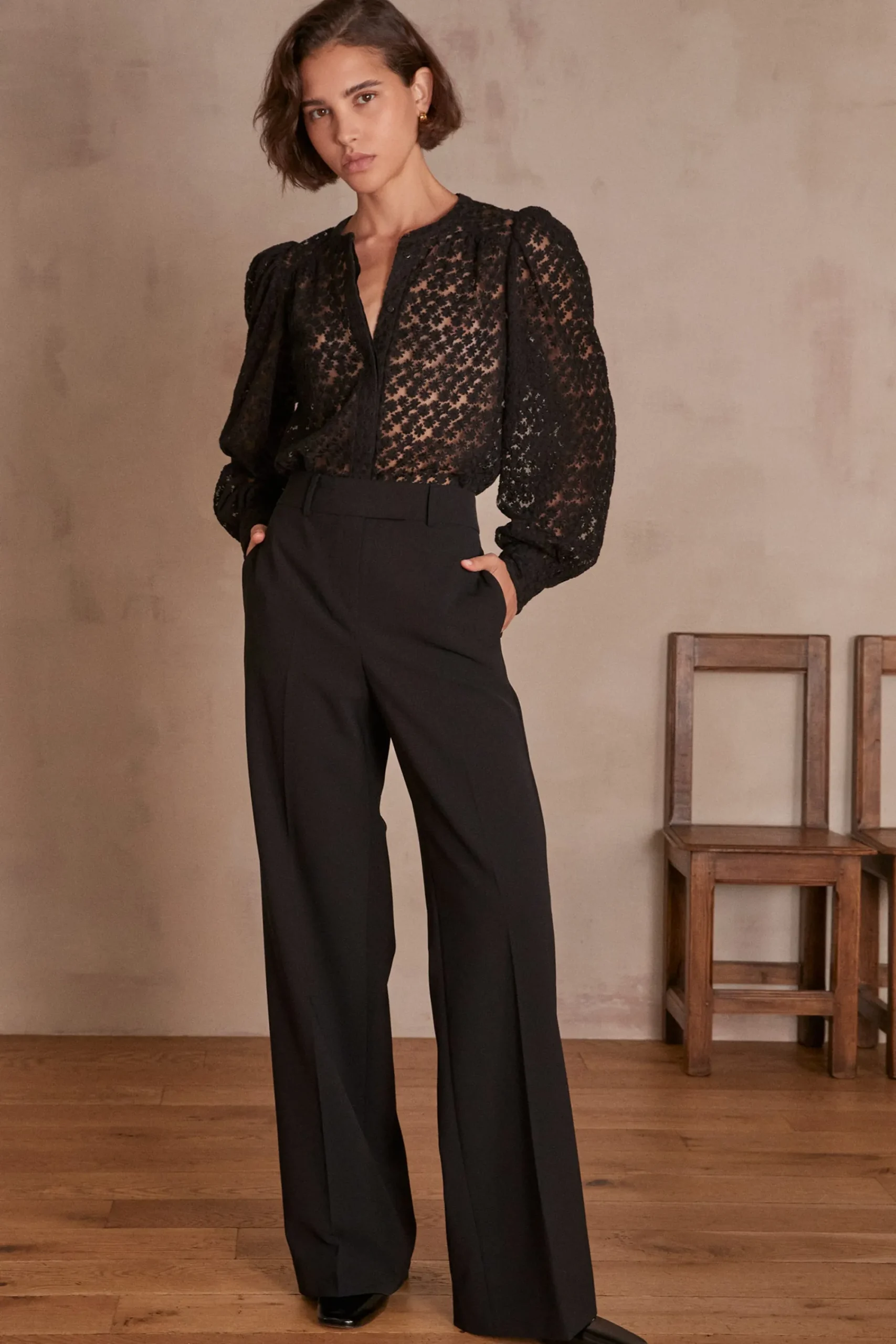 Maison 123 Pantalons De Tailleur|Pantalons Fluides>Pantalon de tailleur large LAYLA Produit labellisé We Care mettant en avant l'utilisation de matières plus responsables et la valorisation de la production locale NOIR