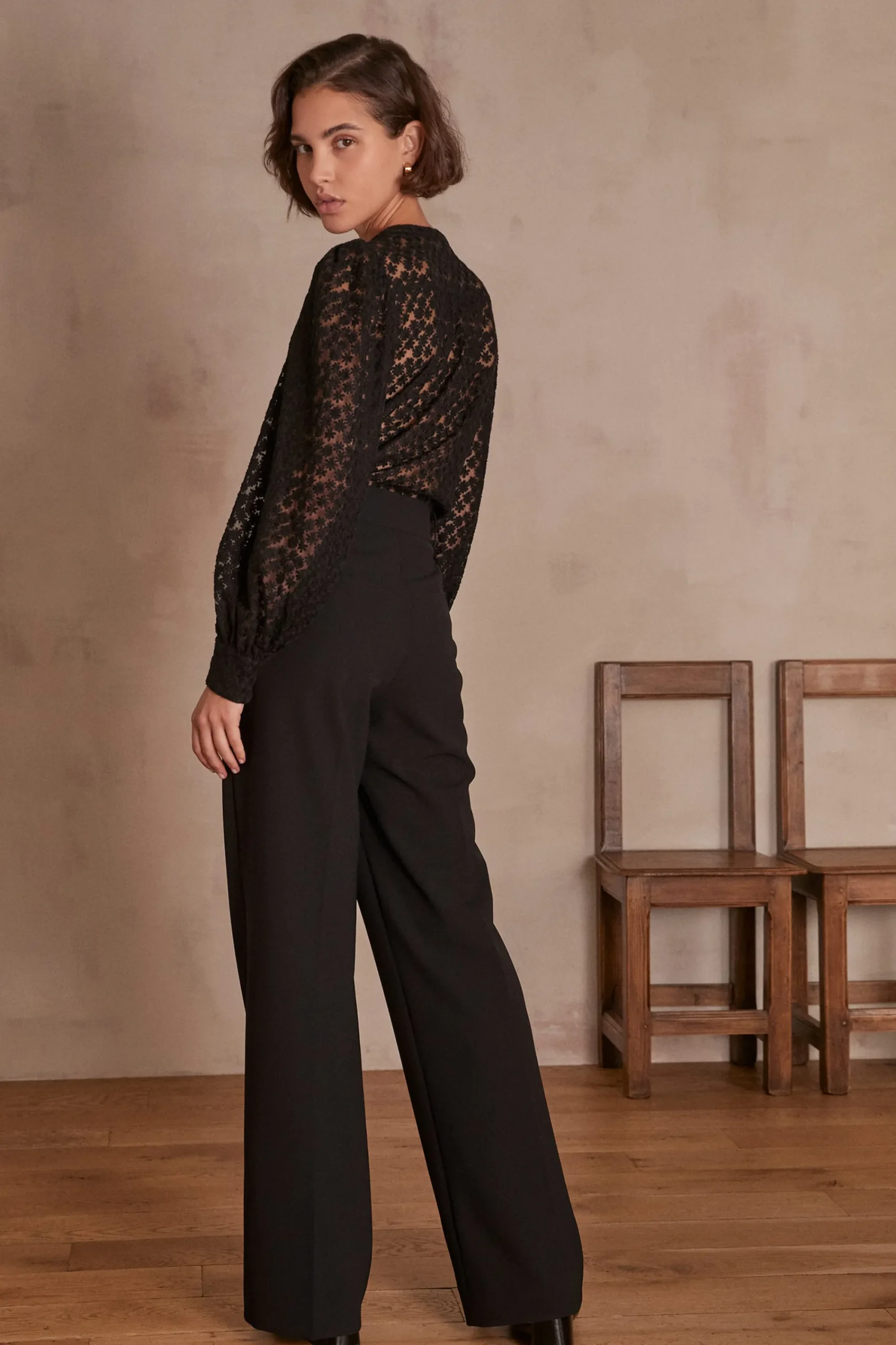 Maison 123 Pantalons De Tailleur|Pantalons Fluides>Pantalon de tailleur large LAYLA Produit labellisé We Care mettant en avant l'utilisation de matières plus responsables et la valorisation de la production locale NOIR