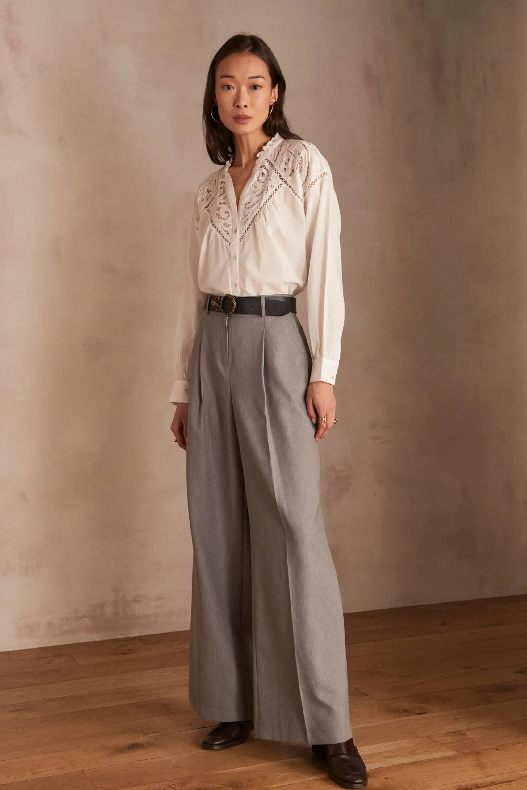 Maison 123 Pantalons Fluides|Pantalons Larges>Pantalon de tailleur large FLAUBERT GRIS SOURIS