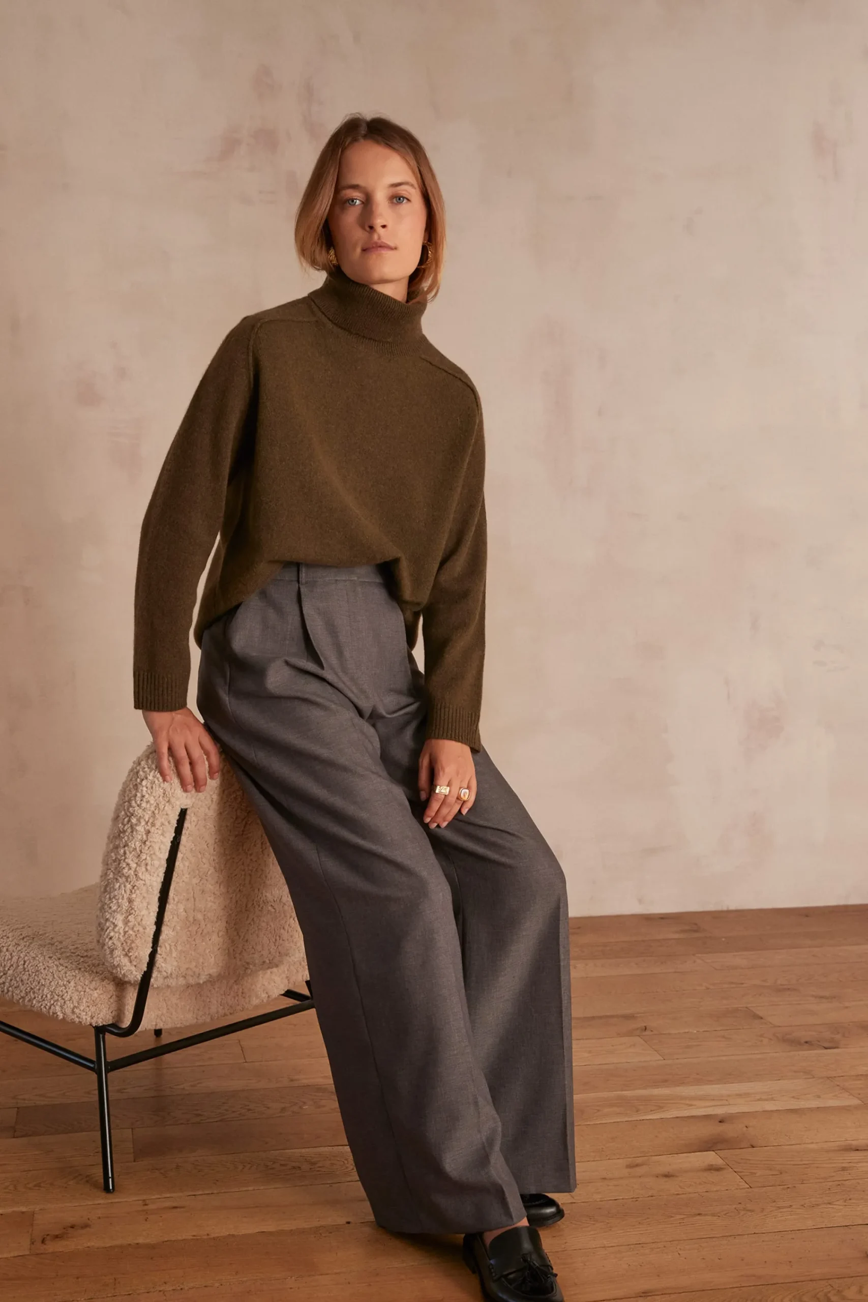 Maison 123 Pantalons Fluides|Pantalons Larges>Pantalon de tailleur large FLAUBERT GRIS SOURIS