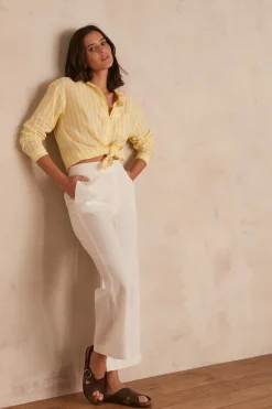 Maison 123 Pantalons Fluides|Pantalons Larges>Pantalon droit en lin Pio Produit labellisé We Care mettant en avant l'utilisation de matières plus responsables et la valorisation de la production locale BLANC