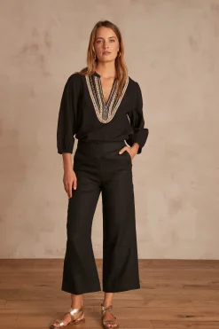 Maison 123 Pantalons Fluides|Pantalons Larges>Pantalon droit en lin Pio Produit labellisé We Care mettant en avant l'utilisation de matières plus responsables et la valorisation de la production locale NOIR
