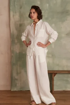 Maison 123 Pantalons Fluides|Pantalons Larges>Pantalon en lin PRINCE Produit labellisé We Care mettant en avant l'utilisation de matières plus responsables et la valorisation de la production locale IVOIRE