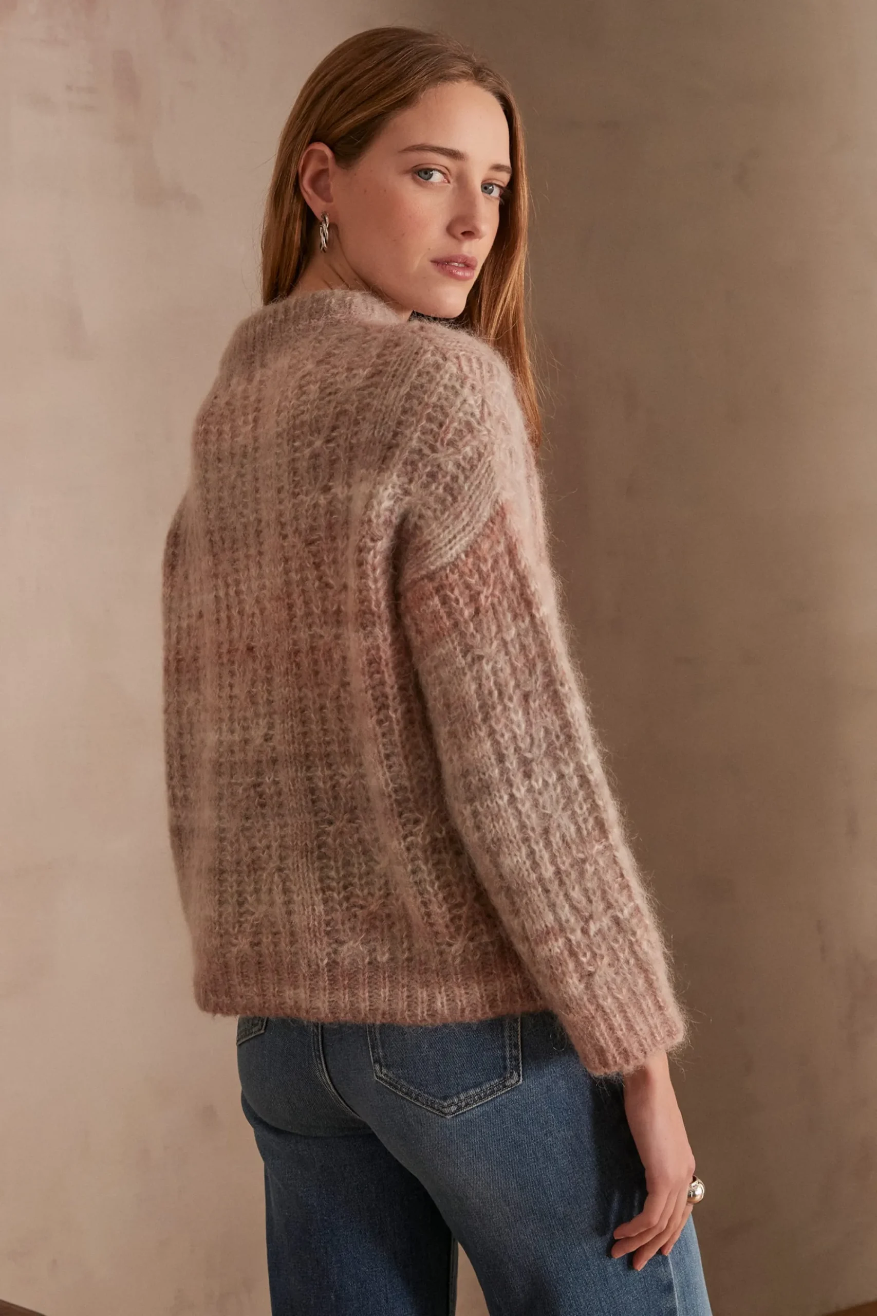 Maison 123 Pulls Col Rond>Pull en laine et alpaga SAVANA MAUVE PALE