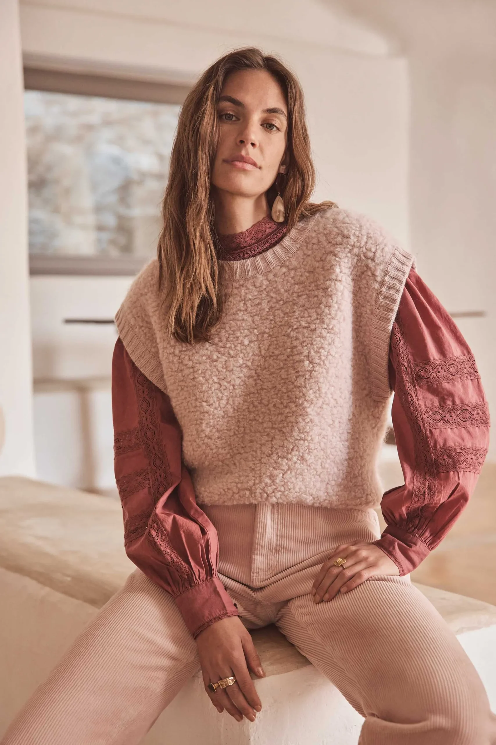 Maison 123 Pulls Col Rond|Pulls Sans Manches>Pull sans manches STELLA MAUVE PALE