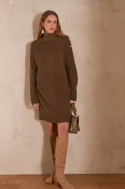 Maison 123 Robes En Maille|Robes Colorées>Robe en laine LINA KAKI