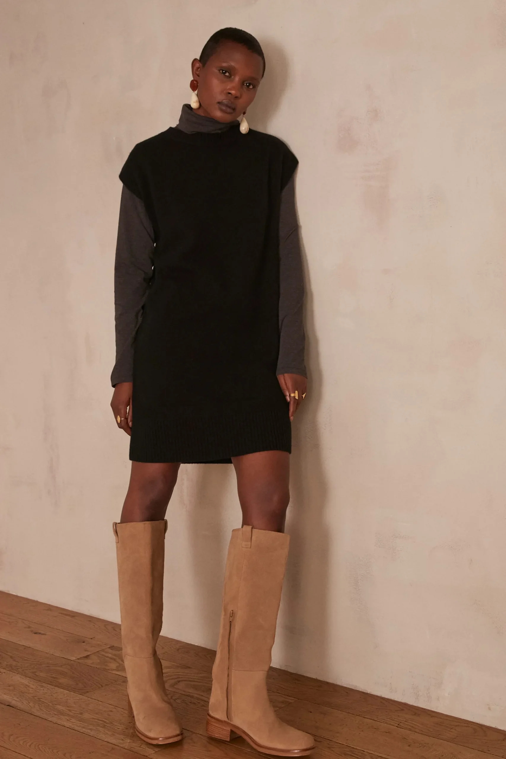 Maison 123 Robes En Maille|Robes Noires>Robe en laine MARION NOIR