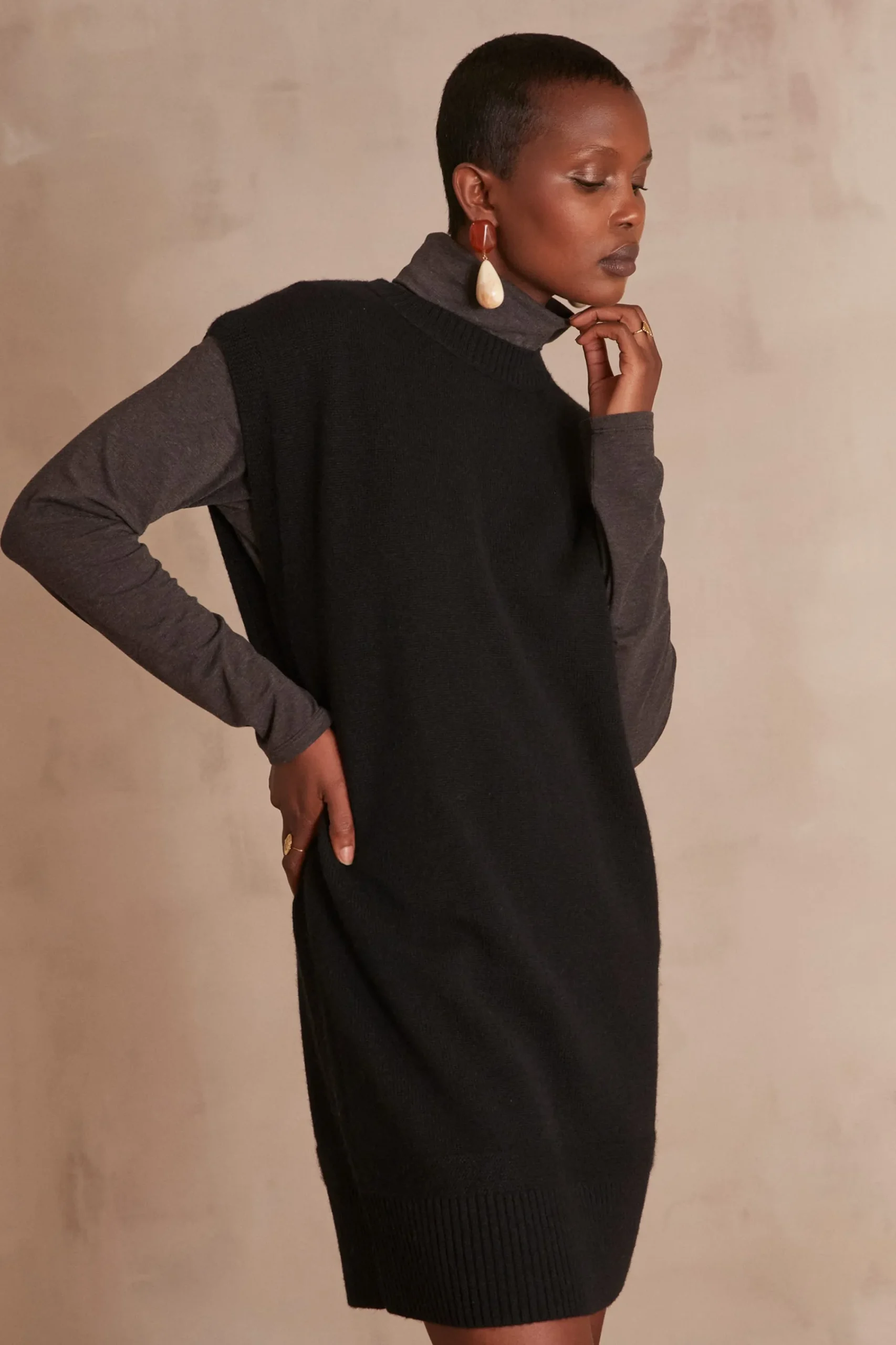 Maison 123 Robes En Maille|Robes Noires>Robe en laine MARION NOIR