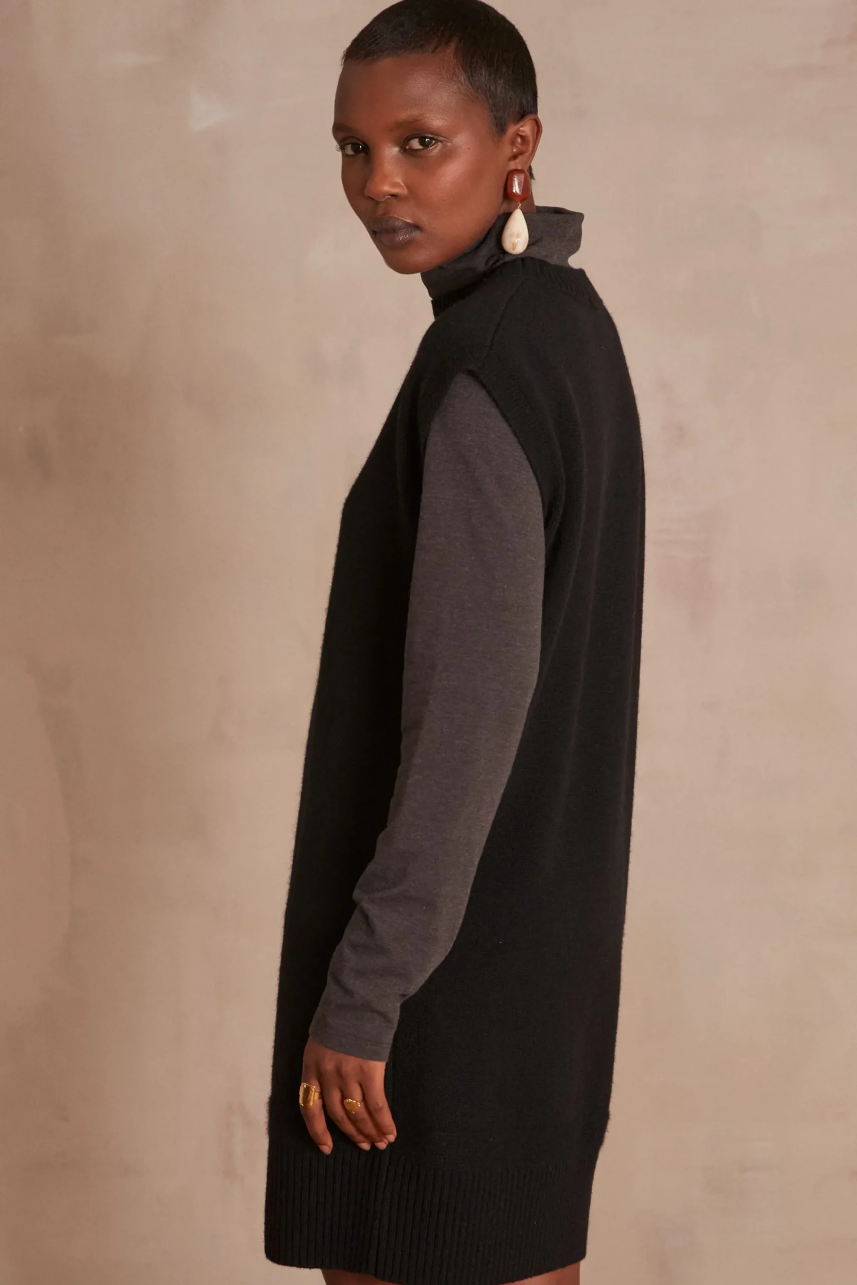 Maison 123 Robes En Maille|Robes Noires>Robe en laine MARION NOIR