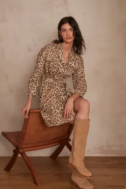 Maison 123 Robes Imprimées|Robes Fluides>Robe-chemise MARLY CAMEL
