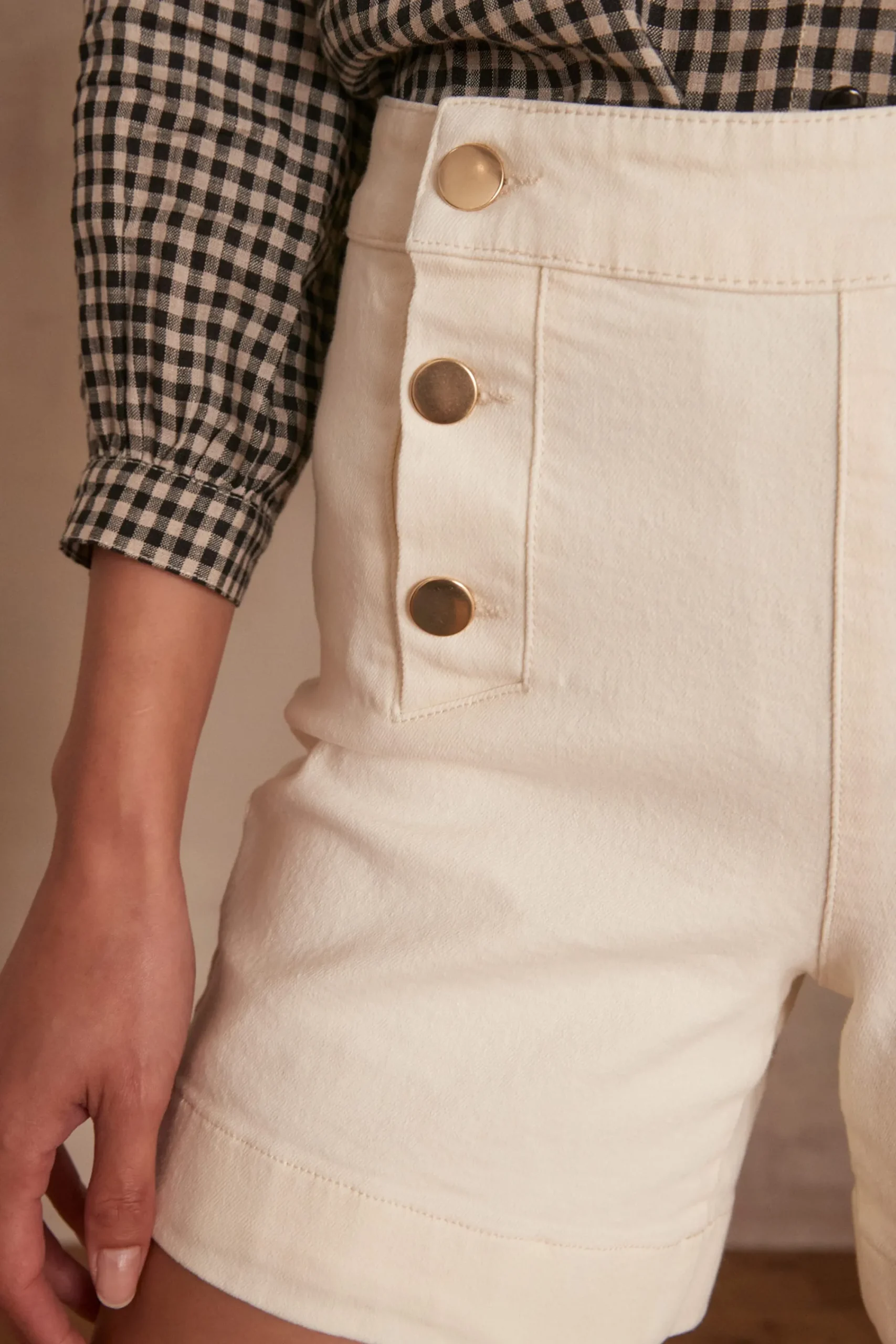 Maison 123 Jeans Blancs>Short à ponts MICKY CREME