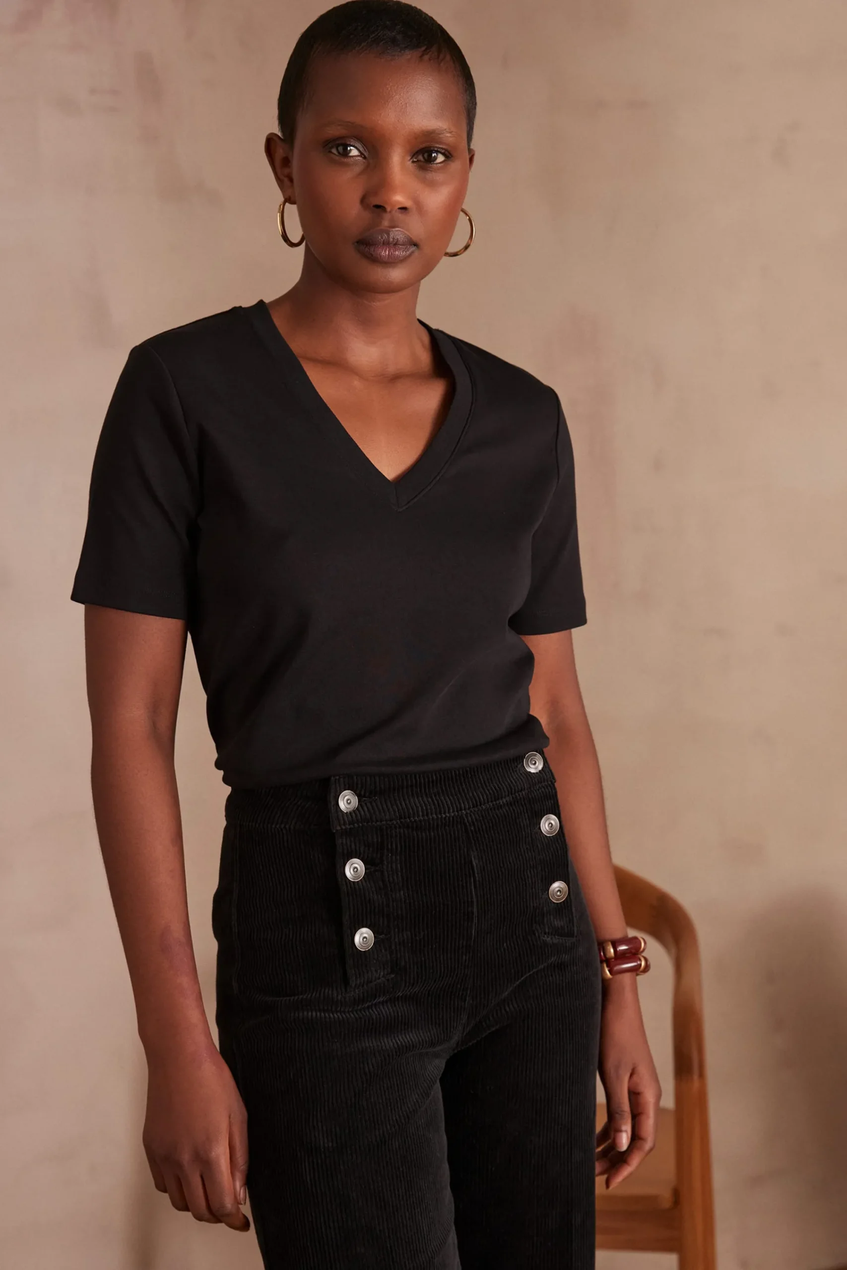 Maison 123 T-Shirts Col V|T-Shirts À Manches Courtes>T-shirt DANA NOIR