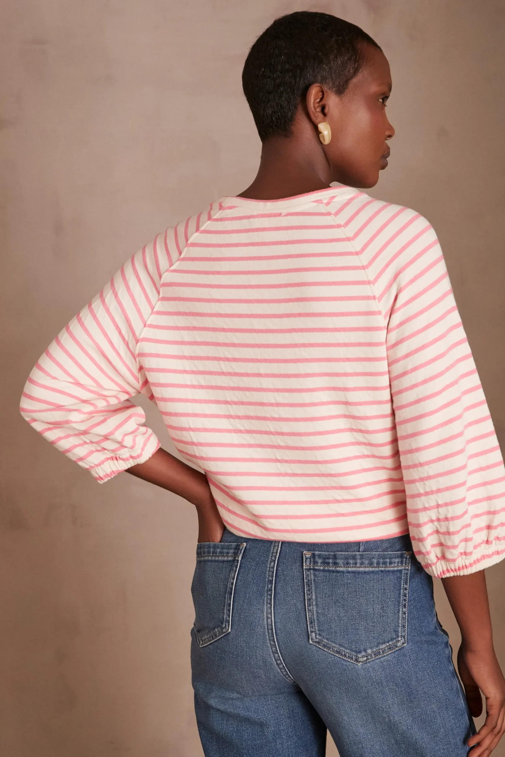 Maison 123 T-Shirts Col Rond>T-shirt marinière TRENT ROSE PALE