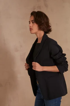Maison 123 Blazers|Tailleurs>Veste de tailleur REINE Produit labellisé We Care mettant en avant l'utilisation de matières plus responsables et la valorisation de la production locale MARINE