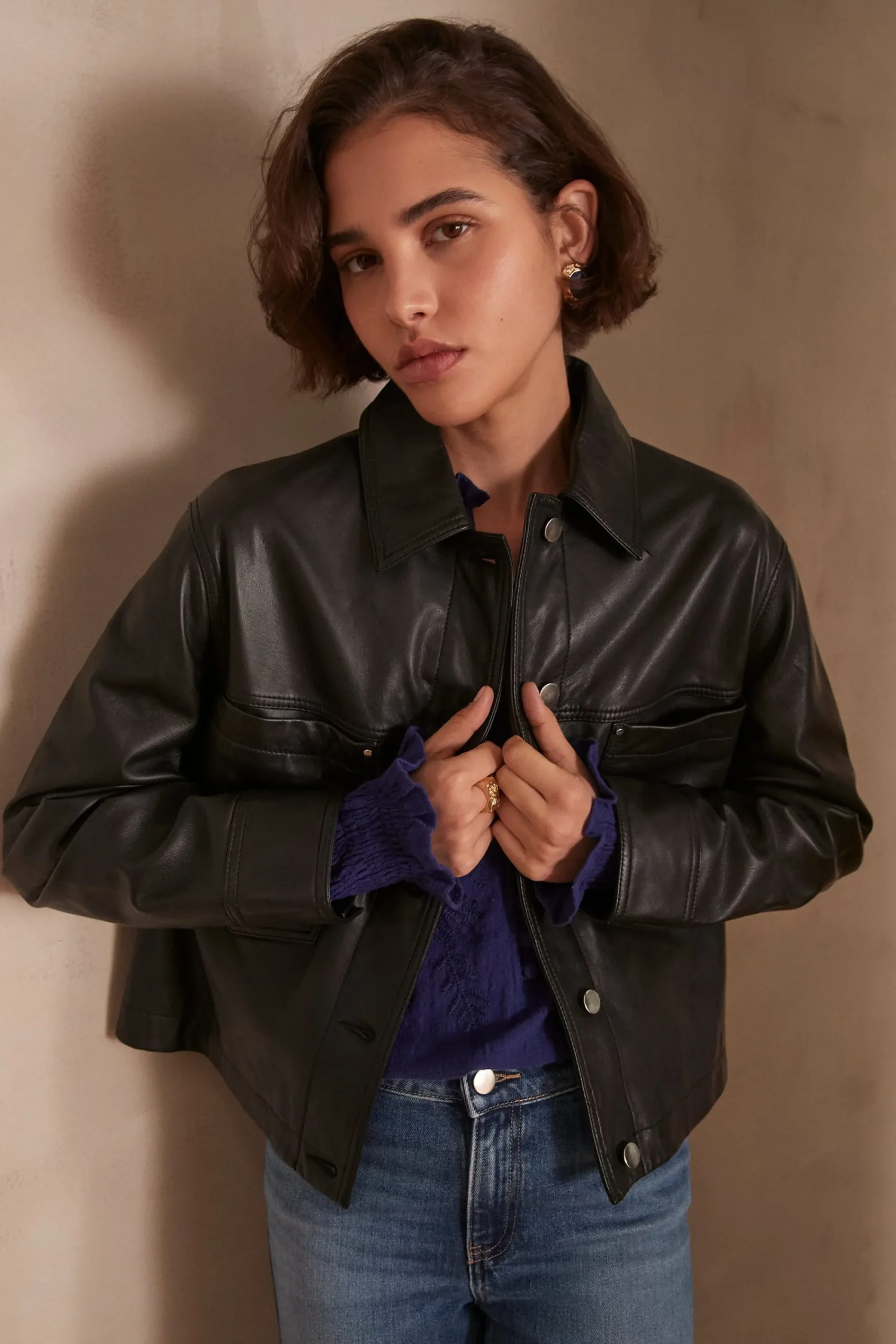 Maison 123 Manteaux Et Blousons En Cuir|Vestes Et Blousons En Cuir>Veste en cuir CARLA NOIR