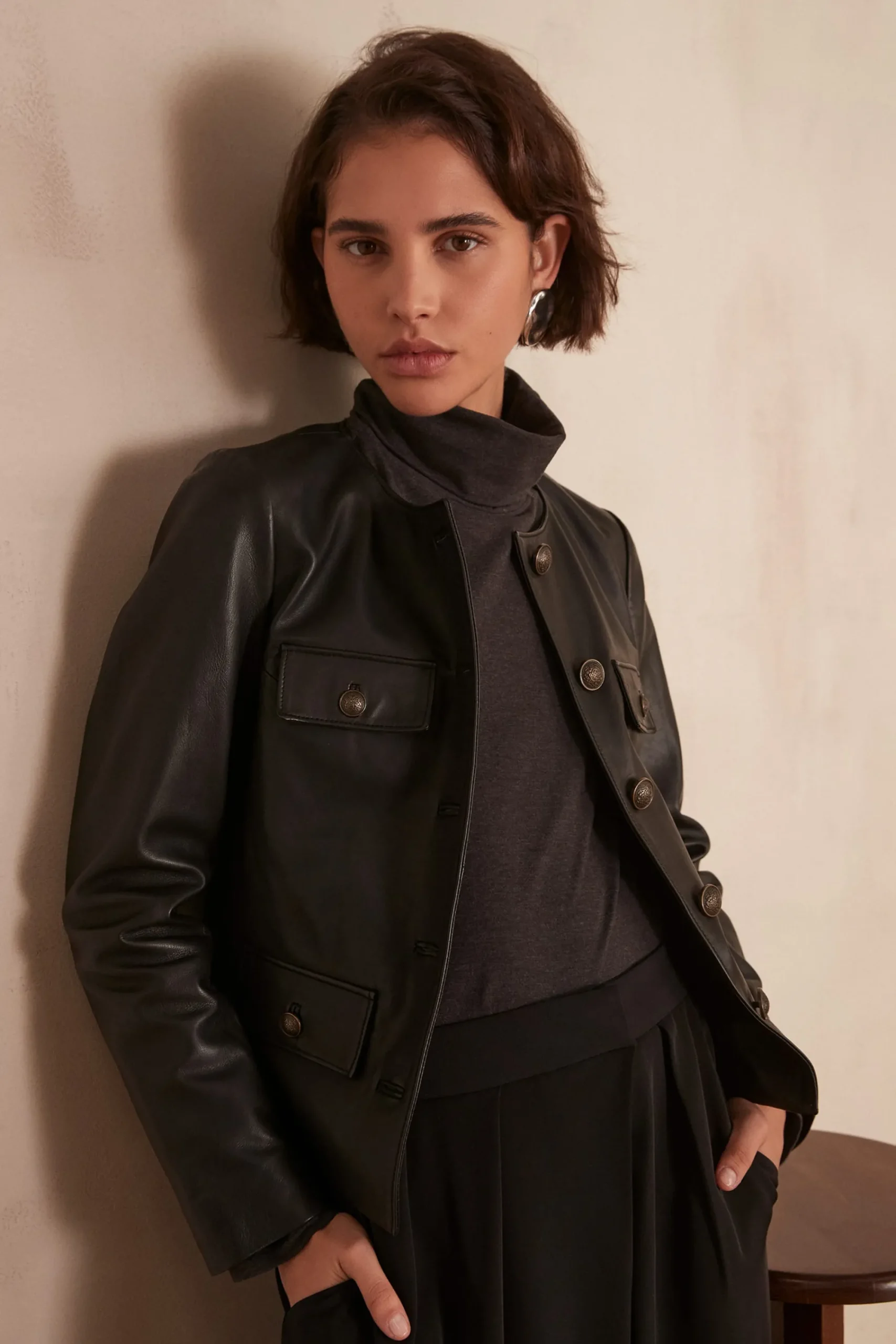 Maison 123 Manteaux Et Blousons En Cuir|Vestes Et Blousons En Cuir>Veste en cuir CHARLOTTE NOIR