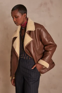 Maison 123 Manteaux Courts|Manteaux Et Blousons En Cuir>Veste FOLIO CHOCOLAT